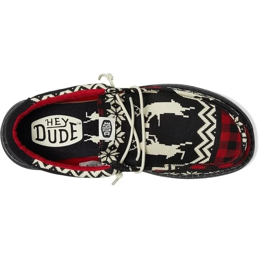 Hey Dude Wally Holiday Cheers Mens Size 14 Black Multi Plaid Loafers 41862-0C4